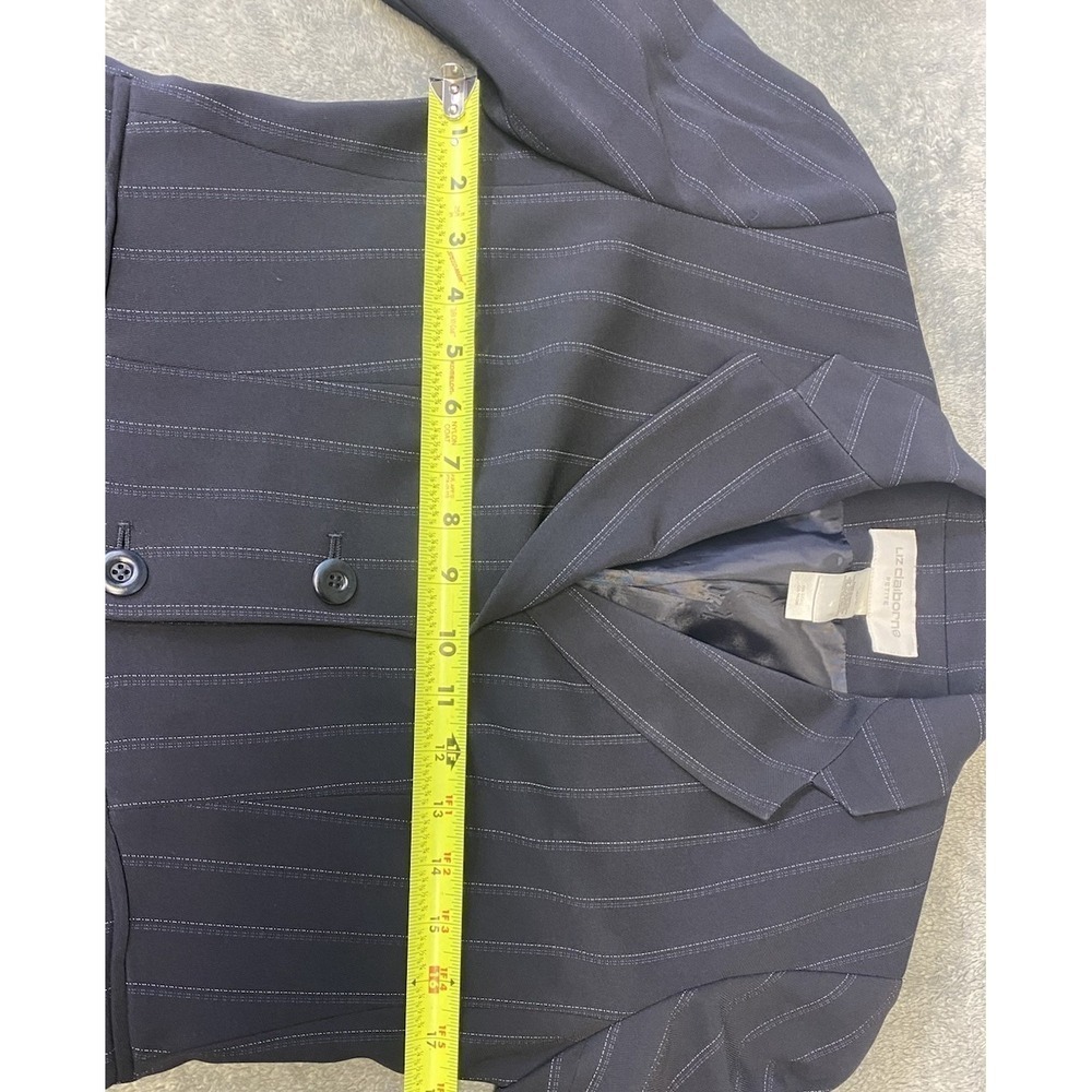 Liz Claiborne Women's Navy Blue Striped Lined Petite Blazer Jacket Size 4P - Picture 7 of 9